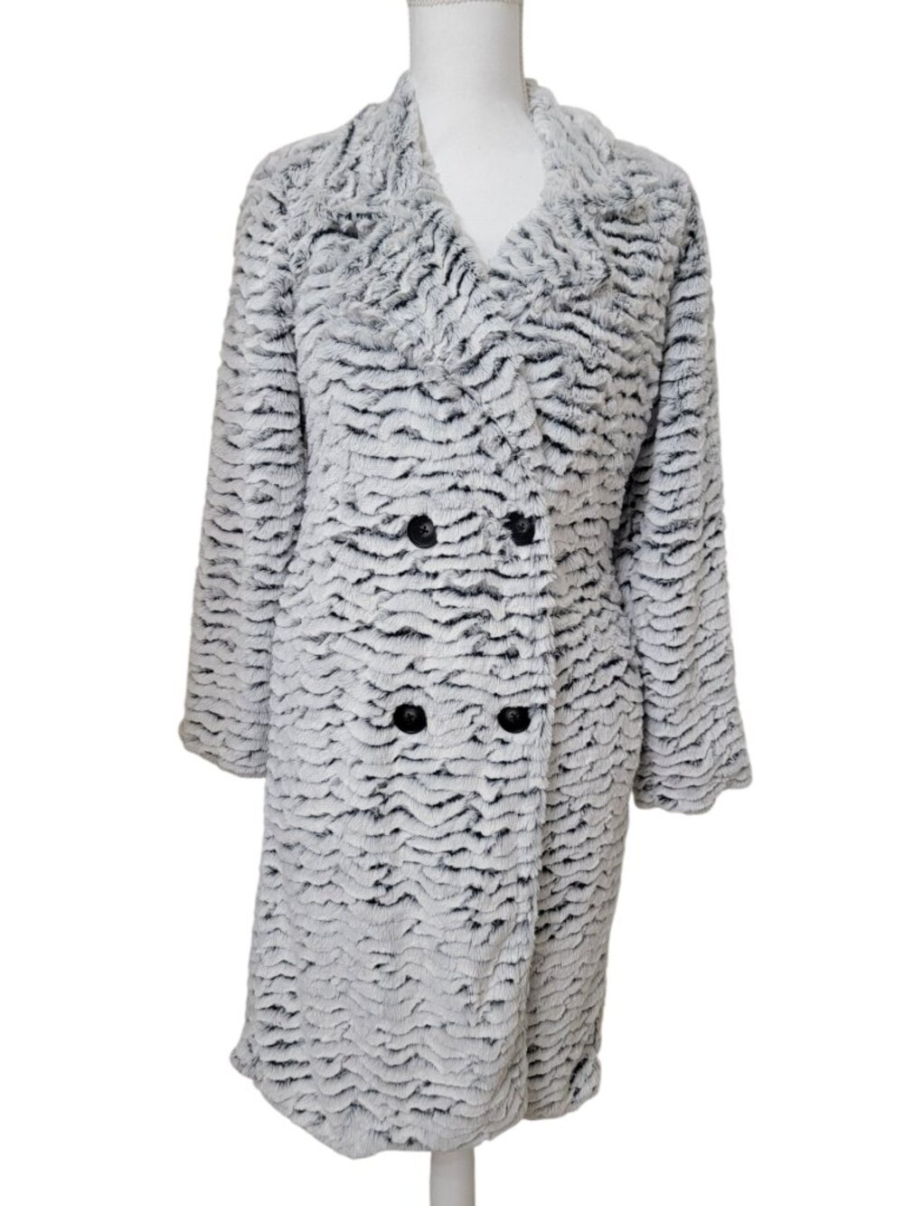 APNY Size S Black & White Textured Faux Fur Duster Coat